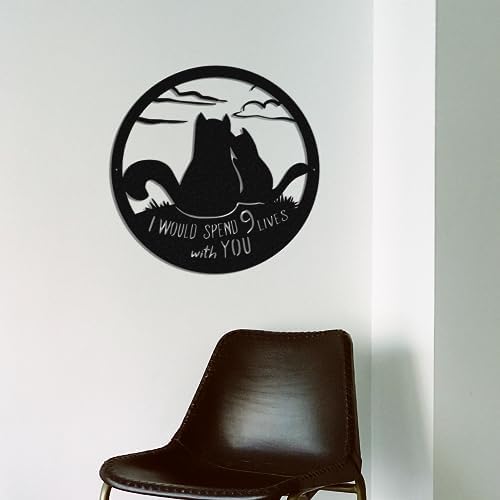 Cat 9 Lives - Black Metal Wall Art 15x15