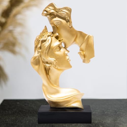 Hodao Golden Couple Kissing Sculpture - Modern Minimalist Art Statue