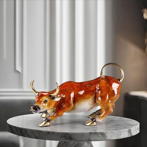 Wall Street Charging Bull Sculpture - Brass with Amber Finish and Gold Accents