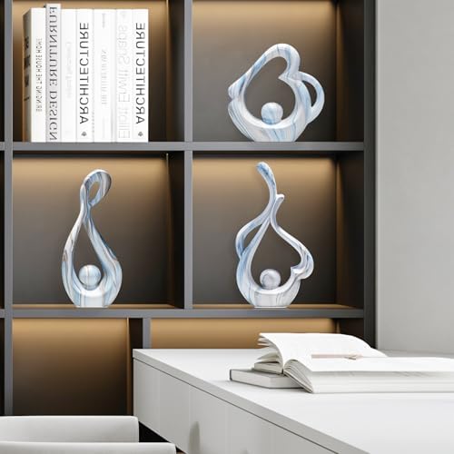 Blue Ceramic Sculptures Home Decor 2pcs Modern Minimalist