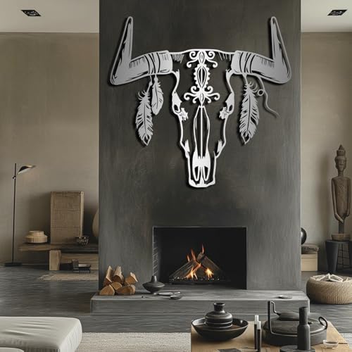 Aztec Cow Skull Wall Ornament - 19x17 Metal Decor