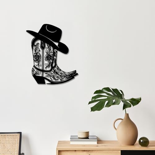 Rajukit Metal Western Cowgirl Boot Wall Decor Black