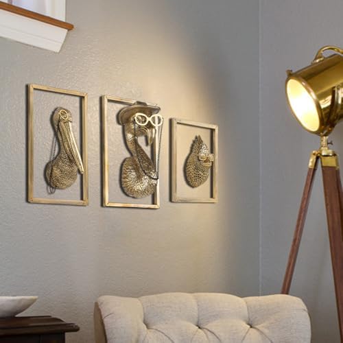 Bird Wall Art Flamingo Sculpture - Exquisite Metal Frame Wall Decor