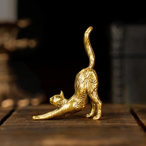 CHOVY Retro Seductive Cat Sculpture Solid Brass Art