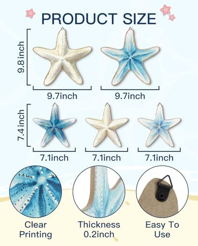 Putuo Decor Wall Starfish 5 Piece Nautical Set