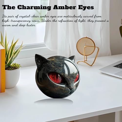 Elegant Black Cat Statue with Amber Eyes