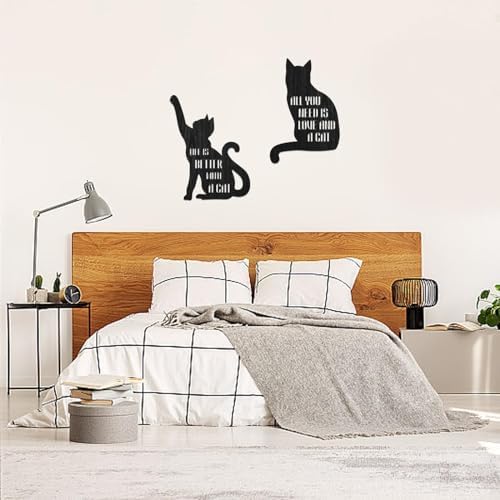 PLIGREAT 2 Pcs Cat Shape Wood Wall Art Decor
