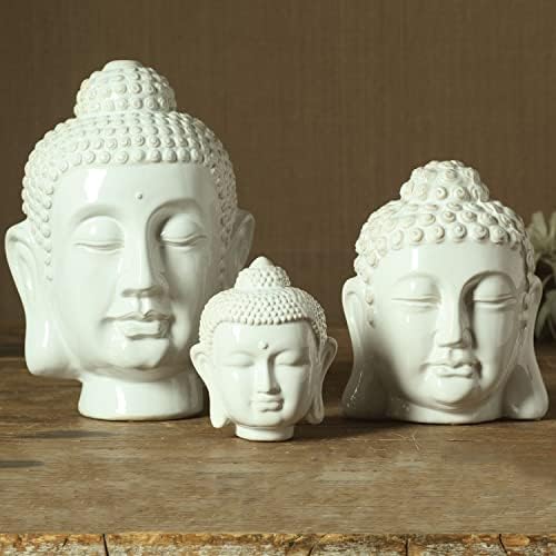 HomArt Shiny White Small Buddha Head Statue 550-Inch Height Ceramic