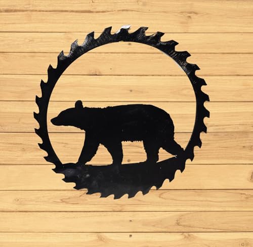 Black Metal Saw Blade Bear Wall Sculpture Rustic Decor