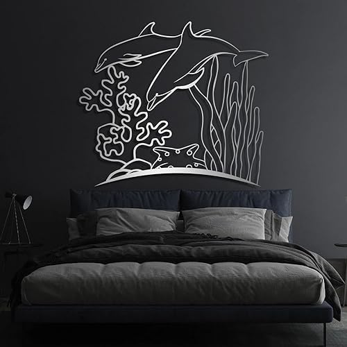 Cadeali Dolphin Metal Wall Art 22x20 Inches