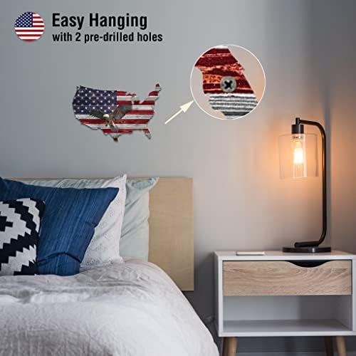 Tegik American Flag Wall Decor 16x10 Eagle Metal Art
