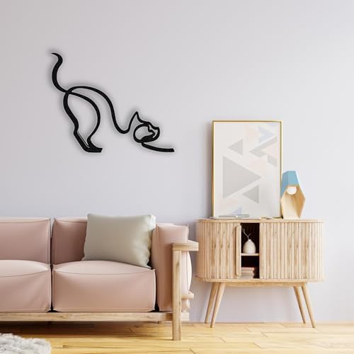 Minimalist Cat Figure Metal Wall Art 18x14 Inch