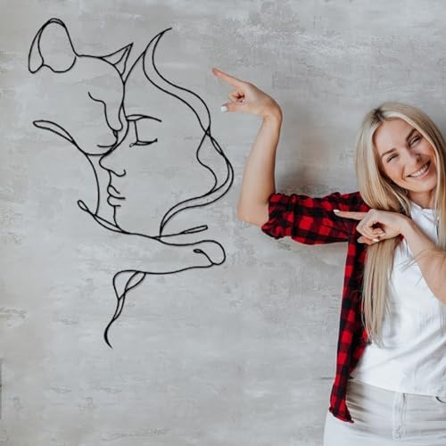 Minimalist Cat and Girl Wall Art Decor