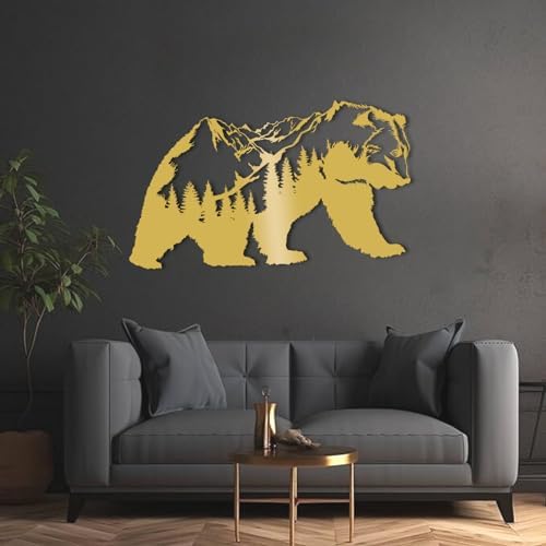 Stylish Metal Bear Wall Sculpture 29x14 Gold