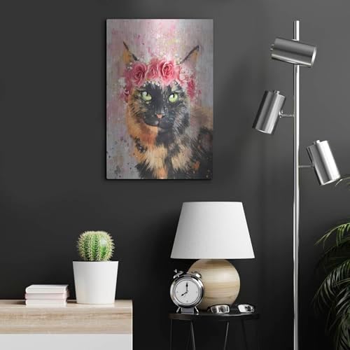 Flower Crown Calico Cat 5 Metal Wall Art