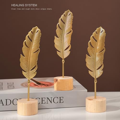 3PCS Gold Leaf Statues Modern Metal Art Sculptures with Base