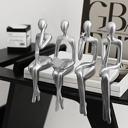 Silver Accent Decor Thinker Statues 4 Piece