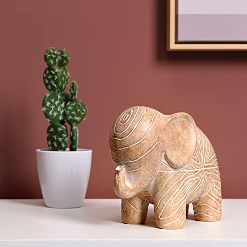 Wooden Elephant Statue African Decor Boho Style