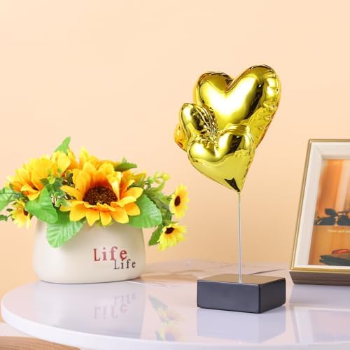 Modern Art Resin Balloon Heart Sculpture - Gold