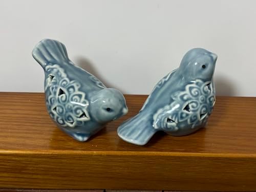 Ceramic Blue Birds Statues for Home Office Decor