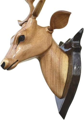 Handcrafted Deer Head Wall Sculpture - Wooden Decor Accent