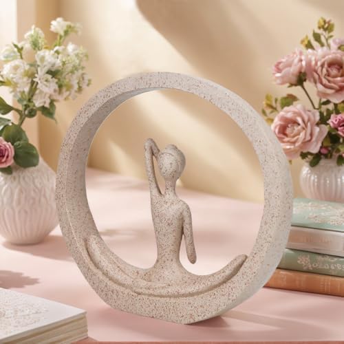 Yoga Lady Statue Sandstone Modern Zen Sculpture Decor