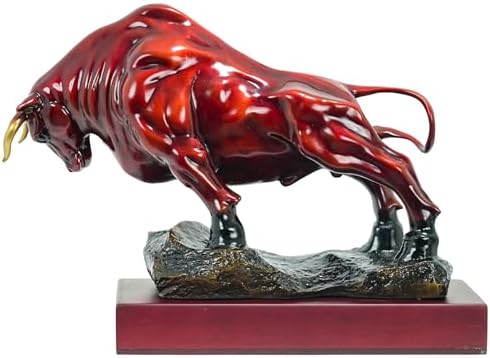 126 Inch Red Bronze Bull Sculpture with Wooden Base