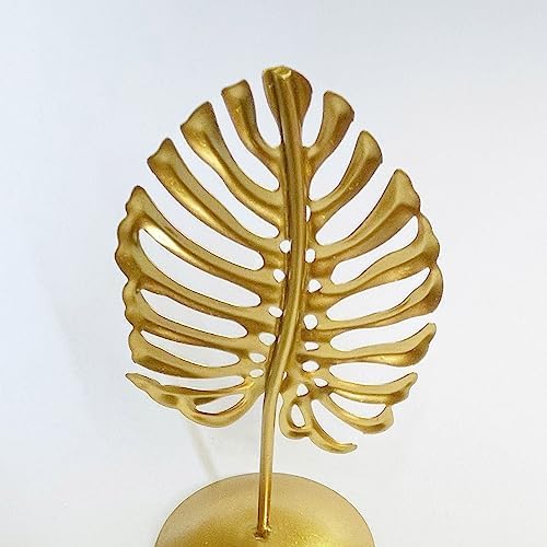 Golden Monstera Sculpture for Living Room Table Decor