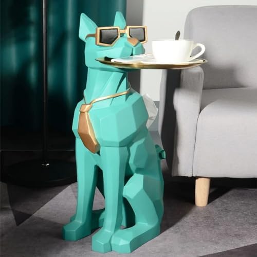 Modern Resin Dog Sculpture Geometric Standing Statue with Tissue Storage Green