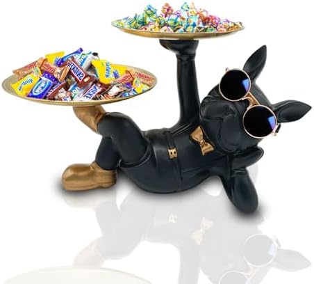 Black Resin Bulldog Decor Sculpture Statue