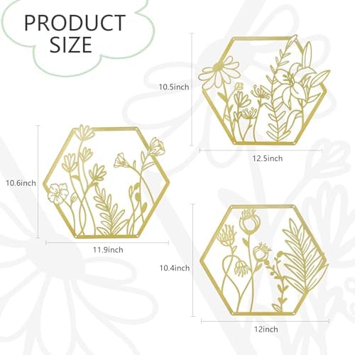 OYEFLY 3 Pcs Gold Metal Flower Wall Decor