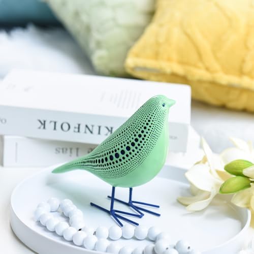 Quoowiit Bird Figurine Modern Sculpture with Polka Dots Design Green