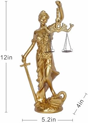 12 Inch Lady of Justice Statue - Gold Blind Goddess Sculpture