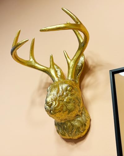 Pumdut Jackalope Wall Mount - Golden Animal Head Sculpture