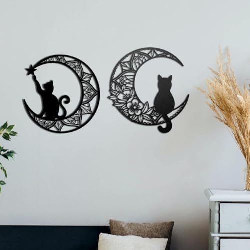 Deanvzes Moon Cat Metal Wall Art Sculpture