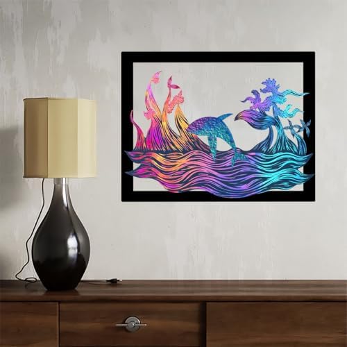 SMAN Dolphin Ocean Wave Wall Art 11x85 Inches Black Frame