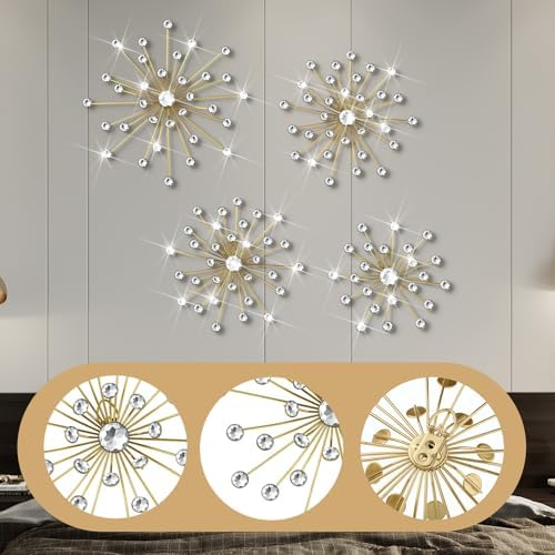 4 Pcs Gold Starburst Wall Decor with Rhinestones