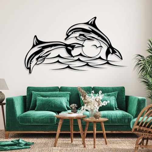 Coastal Metal Wall Art - Dolphin Sunset Sculpture