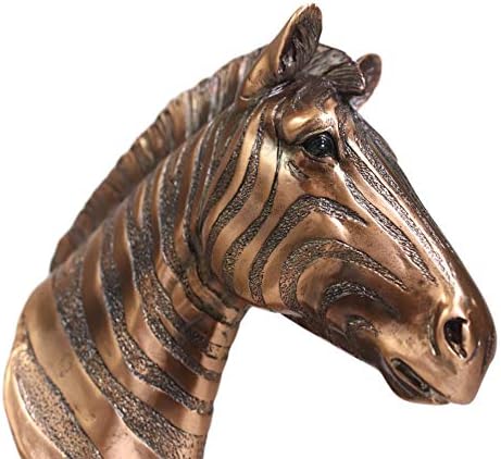 Ebros Safari Zebra Horse Head Bronze Statue with Trophy Base