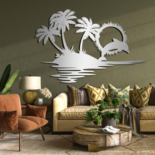 Tropical Metal Wall Art with Dolphin Design