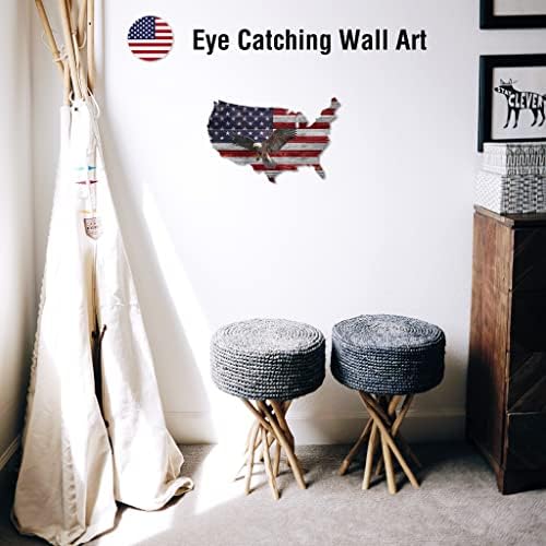 Tegik American Flag Wall Decor 16x10 Eagle Metal Art