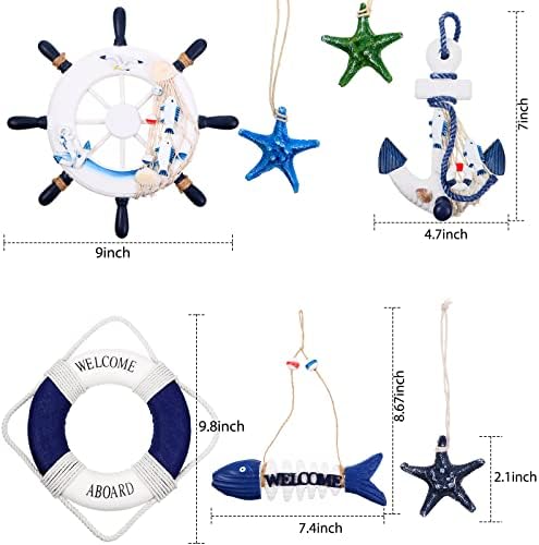Marsui 11 Pcs Wooden Nautical Wall Decor Blue Set