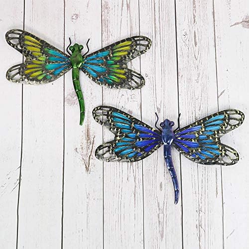 HONGLAND 2Pcs Metal Dragonfly Wall Art Sculpture Gradient Blue Green