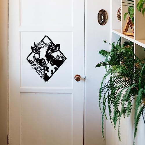 NBEADS Cow Flower Metal Wall Art Decor