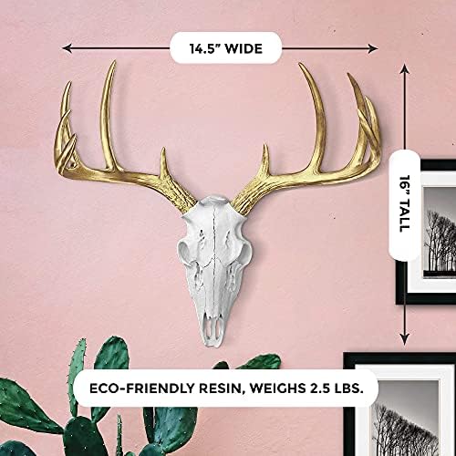Wallcharmers Mini White Gold Antler Faux Deer Skull Wall Decor