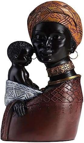 African Mother and Child Statue Yellow Decor