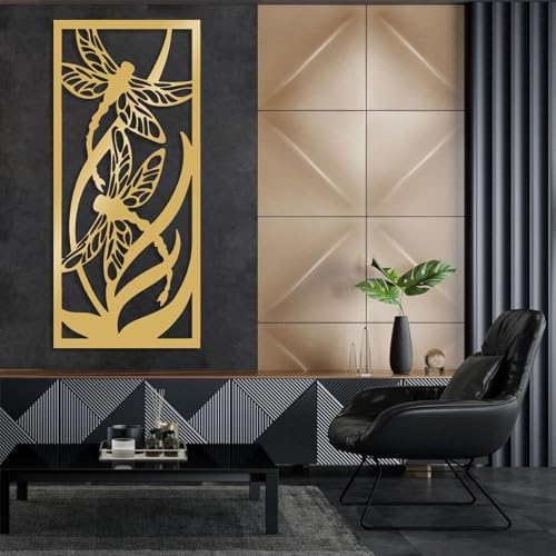 Dragonfly Metal Wall Art Decor Black 19x41