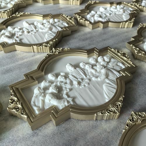 ShineOnAngel Last Supper Wall Sculpture Renaissance Style Gold Framed Relief Wall Art