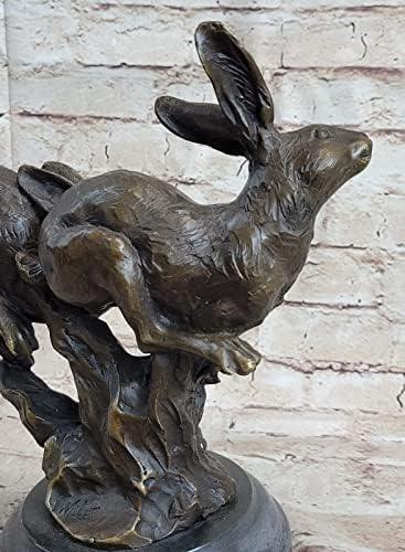 European Bronze Two Rabbits Chasing Sculpture Home Decor Art