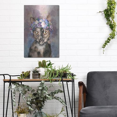 Flower Crown Calico Cat 2 Metal Wall Art 12x16